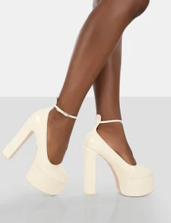 Public Desire Donatella Patent Ankle Strap Block Heel Platform Court Shoes | Women Platform Heels