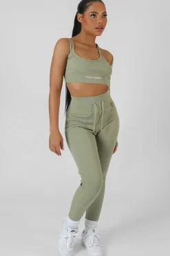 Public Desire Drawstring Waist Kaiia Sport Leggings Khaki | Women Jogger & Leggings