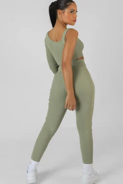 Public Desire Drawstring Waist Kaiia Sport Leggings Khaki | Women Jogger & Leggings
