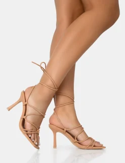 Public Desire Duet Knot Strappy Lace Up Square Toe Mid Heels | Women Square Toe Heels