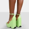 Public Desire Duke Green Strappy Square Toe Platform Wedge High Heels | Women Wedges