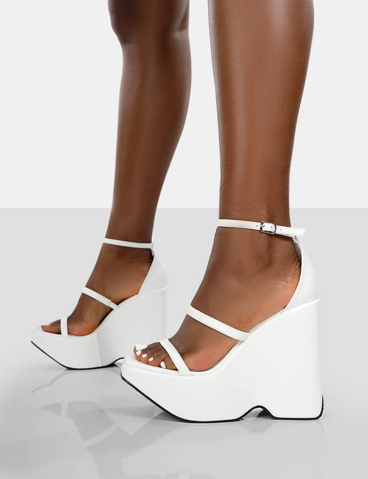Public Desire Duke Strappy Square Toe Platform Wedge High Heels | Women Wedges