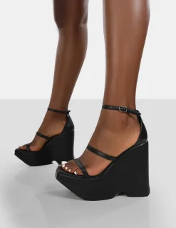 Public Desire Duke Strappy Square Toe Platform Wedge High Heels | Women Wedges