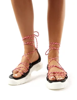 Public Desire Dynamic Black Neon Lace Up Chunky Sandals | Women Chunky Sandals