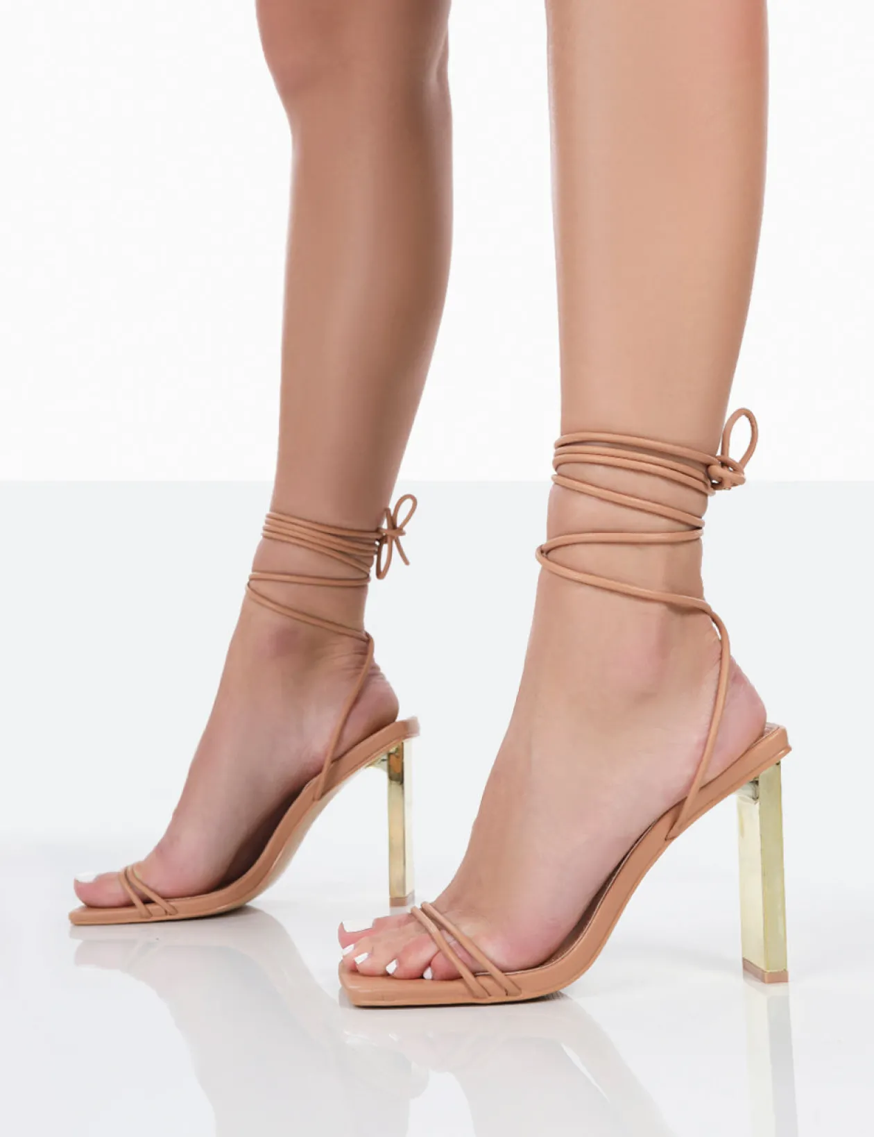 Public Desire Either Way Wide Fit Patent Pu Square Toe Lace Up Thin Block Heels | Women Barely There Heels