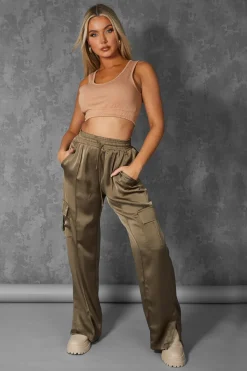 Public Desire Elasticated Waist Sweat Scoop Neck Crop Top Camel | Women Tops