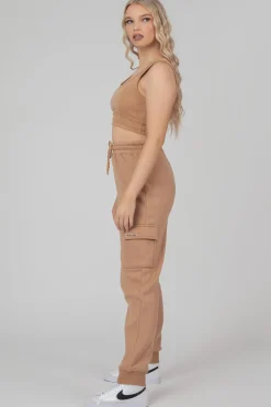 Public Desire Elasticated Waist Sweat Scoop Neck Crop Top Camel | Women Tops