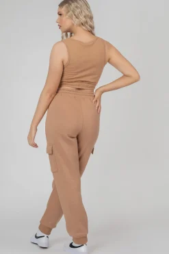 Public Desire Elasticated Waist Sweat Scoop Neck Crop Top Camel | Women Tops
