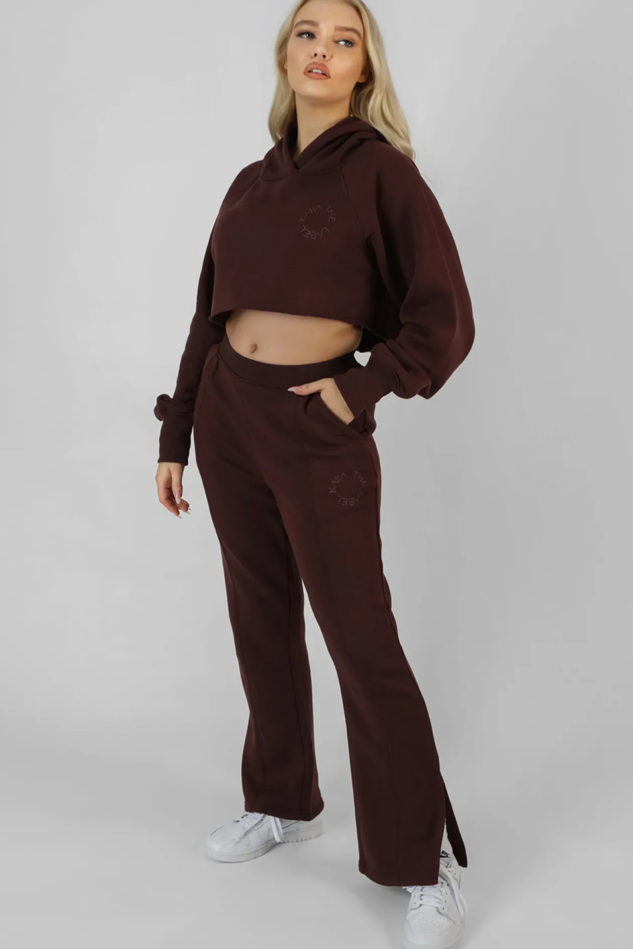 Public Desire Embroidered Cropped Hoodie Dark | Women Sweatshirt & Hoodies