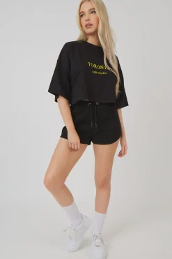 Public Desire Embroidered Slogan Cropped T-Shirt | Women Tops