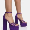 Public Desire Enya Satin Strappy Buckle Square Toe Platform Block Heels | Women Square Toe Heels