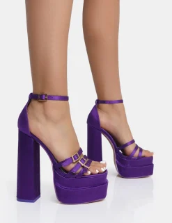 Public Desire Enya Satin Strappy Buckle Square Toe Platform Block Heels | Women Square Toe Heels