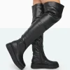Public Desire Erica Black Pu Chunky Platform Over The Knee Boots | Women Over The Knee Boots