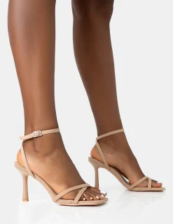 Public Desire Erin Nylon Barely There Square Toe Mid Heels | Women Square Toe Heels