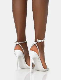 Public Desire Evan Pu Diamante Barely There Square Toe Stiletto Heels | Women Barely There Heels