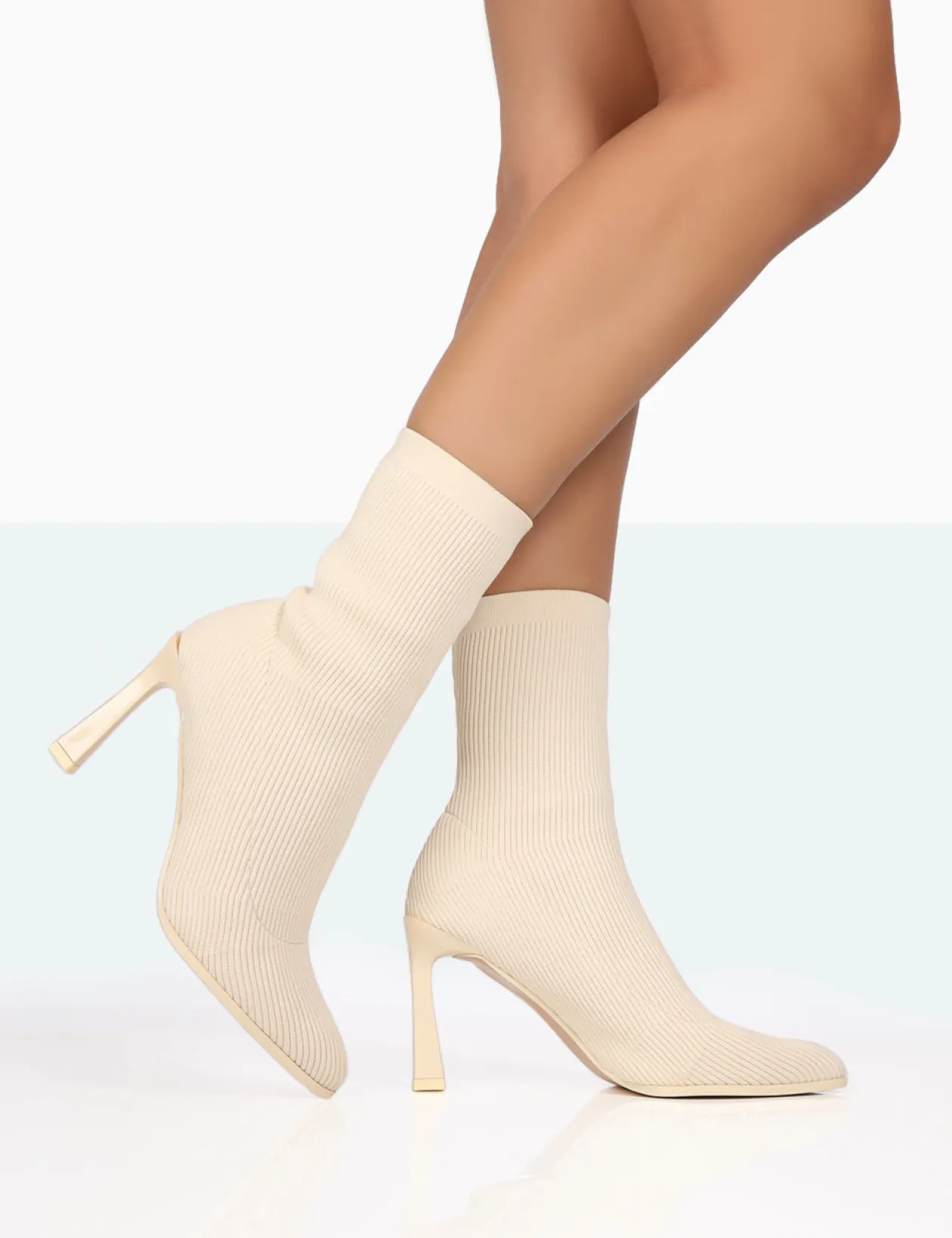 Public Desire Farah Knitted Pointed Toe Stiletto Heel Ankle Sock Boots | Women Sock Fit Boots