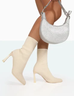Public Desire Farah Knitted Pointed Toe Stiletto Heel Ankle Sock Boots | Women Sock Fit Boots