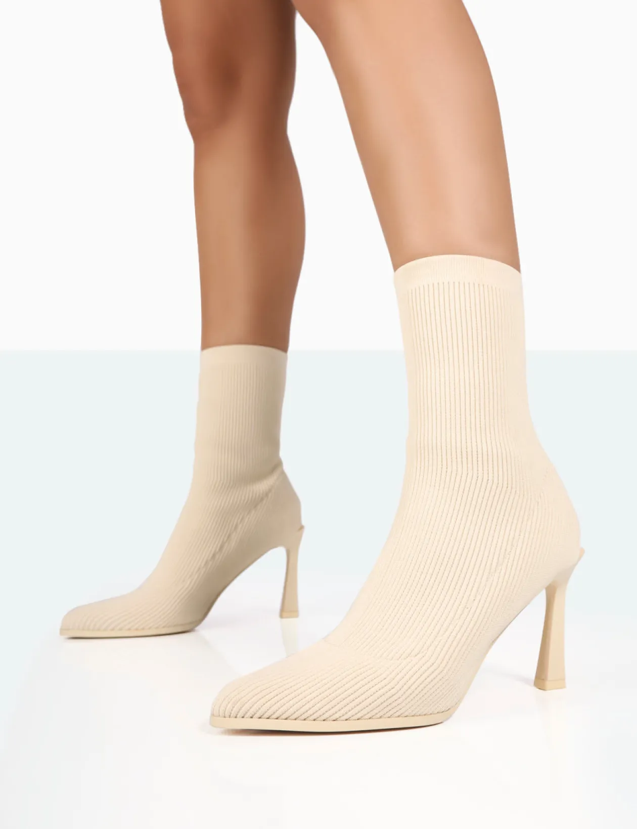 Public Desire Farah Knitted Pointed Toe Stiletto Heel Ankle Sock Boots | Women Sock Fit Boots