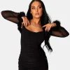 Public Desire Feather Trim Mesh Shrug | Women Tops