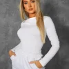 Public Desire Fitted Long Sleeve T-Shirt White | Women Curve
