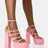 Public Desire Flawless Baby Patent Buckle Strap Round Toe Platform Block Heels | Women Platform Heels