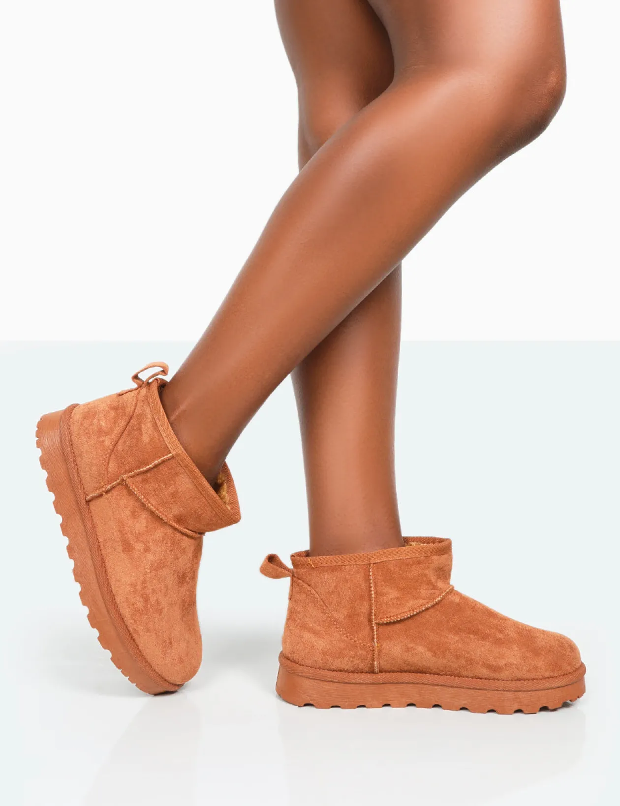 Public Desire Flurry Chestnut Brown Faux Suede Ultra Mini Ankle Boots | Women Ultra Mini Boots