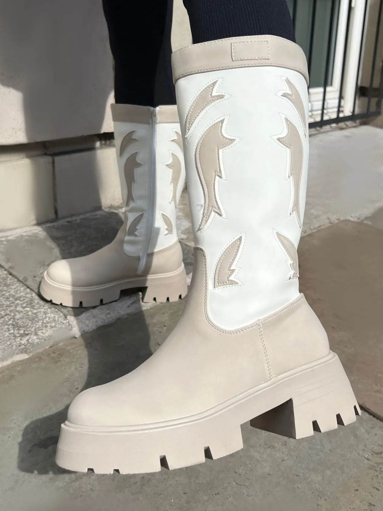 Public Desire Fly Away Pu Round Toe Western Cowboy Platform Chunky Soleknee High Boots | Women Western Boots