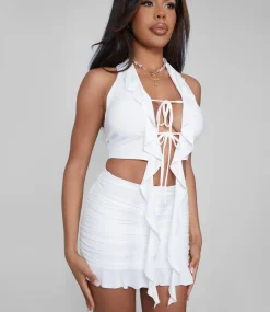 Public Desire Frill Detail Tie Front Top White | Women Tops