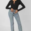 Public Desire Front Button Long Sleeve Ribbed Bodysuit | Women Bodysuits