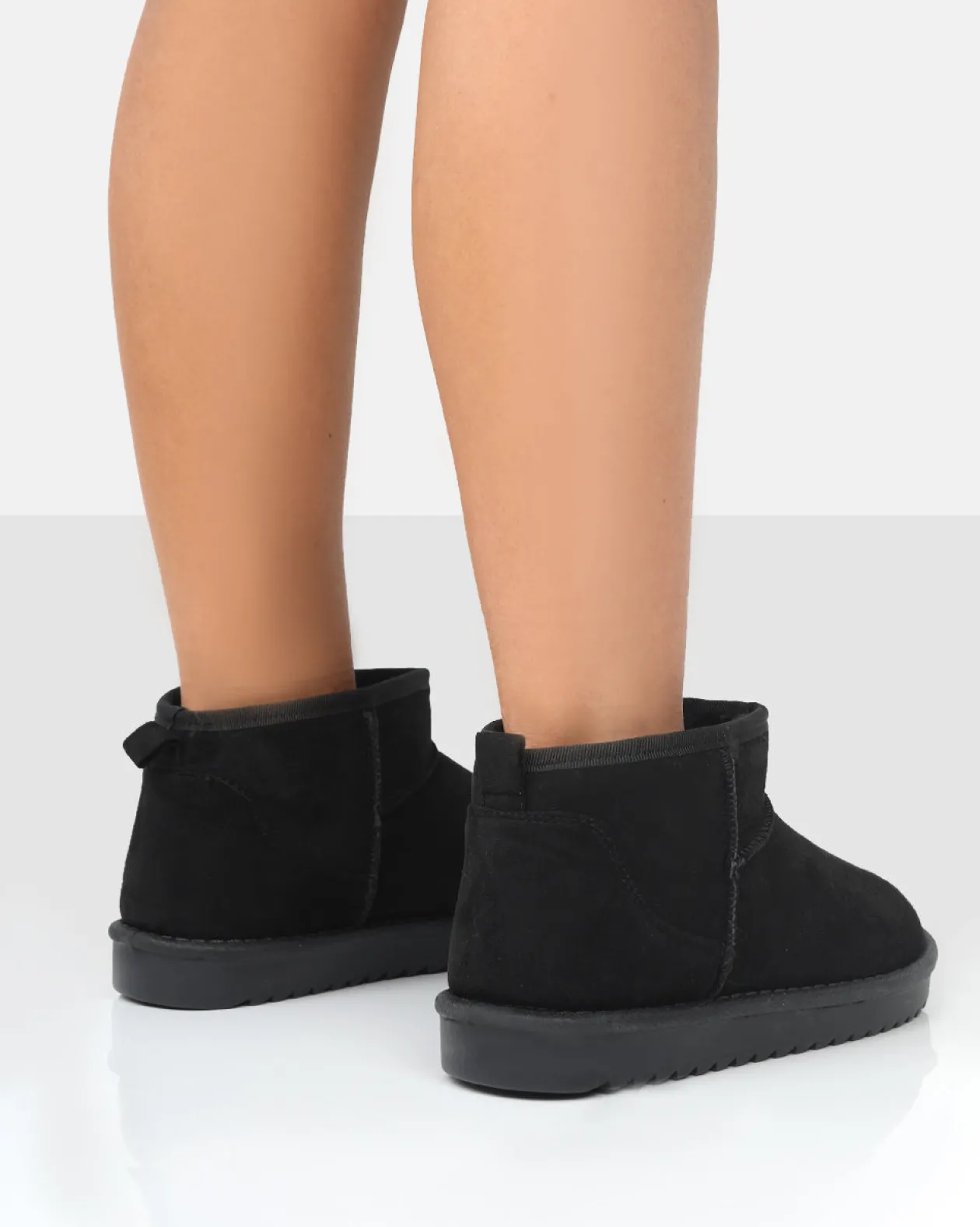 Public Desire Frosty Black Faux Suede Ultra Mini Ankle Boots | Women Flat Boots