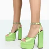 Public Desire Frozen Satin Sparkly Diamante Strap Open Toe Block Platform Heels | Women Platform Heels