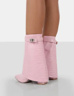 Public Desire Fyre Baby Croc Pointed Toe Block Heeled Ankle Boots | Women Heeled Boots
