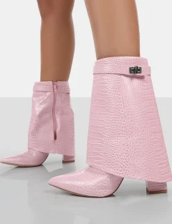 Public Desire Fyre Baby Croc Pointed Toe Block Heeled Ankle Boots | Women Heeled Boots