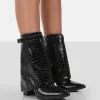 Public Desire Fyre Croc Pointed Toe Block Heeled Ankle Boots | Women Heeled Boots