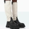 Public Desire Genius Pu Knee High Linen Platform Chunky Sole Boots | Women Knee High Boots