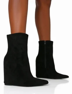 Public Desire Getaway Faux Suede Wedged Heeled Ankle Boot | Women Heeled Boots