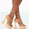 Public Desire Giana Pu Strappy Lace Up Block Heels | Women Platform Heels