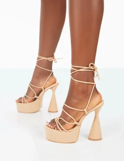 Public Desire Giana Pu Strappy Lace Up Block Heels | Women Platform Heels