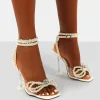 Public Desire Glimmer Wide Fit Wrap Around Pearl Detail Bow Square Toe Cake Stand Heels | Women Wide Fit Heels