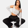 Public Desire Glitter Corset Top With Matching Gloves Silver | Women Tops
