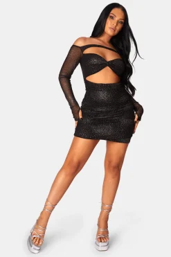 Public Desire Glitter Mesh Cutaway Mini Dress | Women Dresses