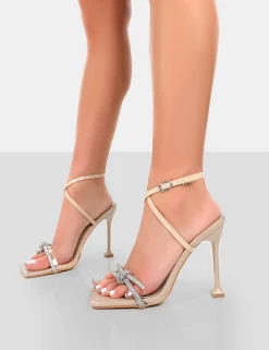 Public Desire Glitter Wrap Around Diamante Bow Square Toe Heels | Women Square Toe Heels