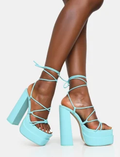 Public Desire Glow Girl Baby Pu Lace Up Platform High Heels | Women Platform Heels