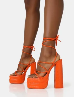 Public Desire Glow Girl Croc Lace Up Platform Heels | Women Square Toe Heels