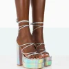 Public Desire Glow Girl Holographic Pu Lace Up Platform High Heels | Women Platform Heels