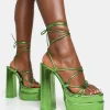 Public Desire Glow Girl Mirror Lace Up Platform High Heels | Women Lace Up Heels