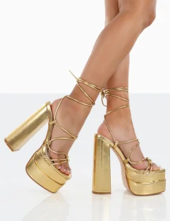 Public Desire Glow Girl Pu Lace Up Platform High Heels | Women Platform Heels