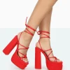 Public Desire Glow Girl Satin Pu Lace Up Platform High Heels | Women Lace Up Heels