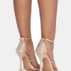 Public Desire Golda Diamante Strappy Barely There Square Toe Stiletto Heels | Women Barely There Heels