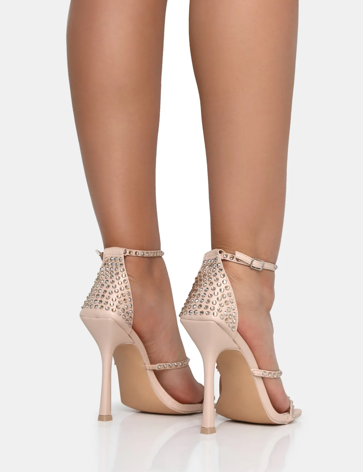Public Desire Golda Diamante Strappy Barely There Square Toe Stiletto Heels | Women Barely There Heels